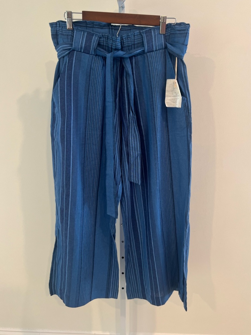 NWT Indigo Rein Blue Striped Linen Blend Split Hem Summer Pant Womens Sz XL